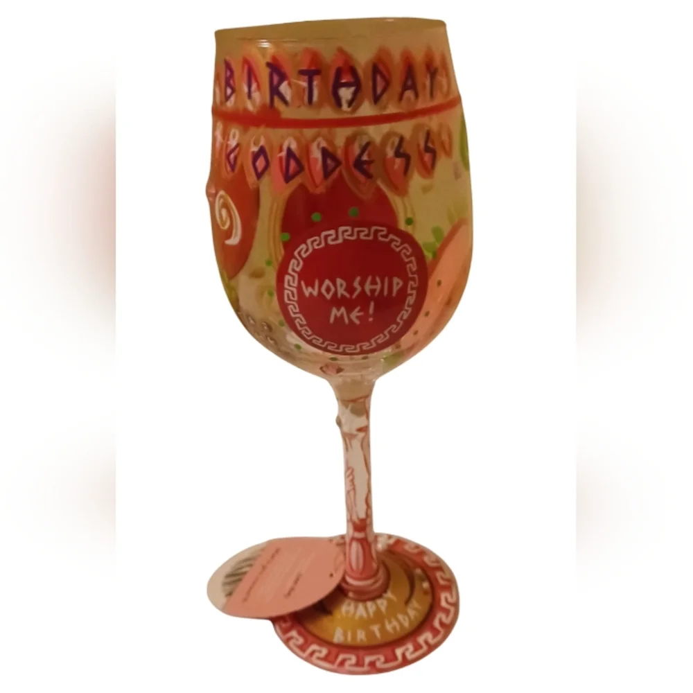 Lolita NIB!! Birthday Goddess Hand-painted Artisan Wine Glass - Picture 7 of 11